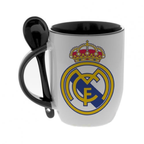 Кружка черная, с ложкой футбольного клуба Реал Мадрид